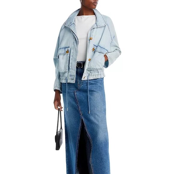 Blank NYC Button Faded Distressed Denim Jacket with Roll Tab Sleeves NWT - Picture 8 of 12